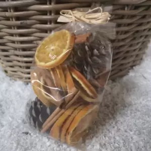 Image of Slices of Dehydrated Orange Slices Cinnamon Sticks Wooden Star and Plain Pine Cones for Christmas Tree Garland Decoration