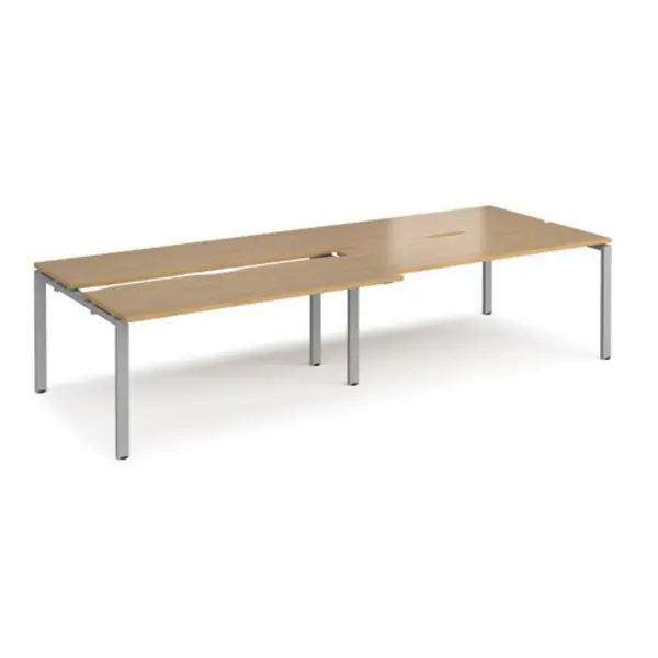 Image of Adapt Bench Desk 4 Person Rectangular Desks 3200mm With Sliding Tops Oak Tops With Silver Frames 1200mm Depth Adapt Oak STE3212-S-O