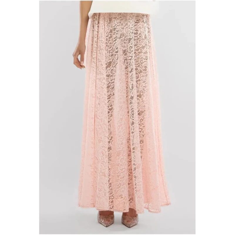 Image of Goddiva Pleated skirt For Her Goddiva Floral Lace A-Line Maxi Rose Female M
