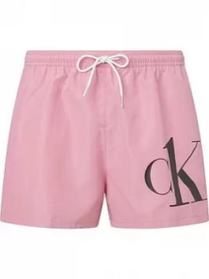 image of Calvin Klein Ck Logo Swim Shorts, Lovely Blush, Size L, Men