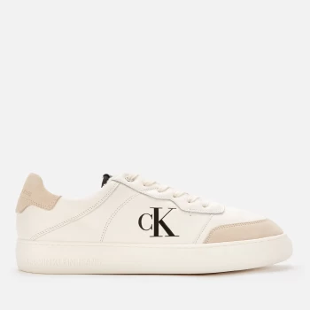 image of Calvin Klein Jeans Mens Leather Casual Cupsole Trainers - White/Cream/Black - UK 7