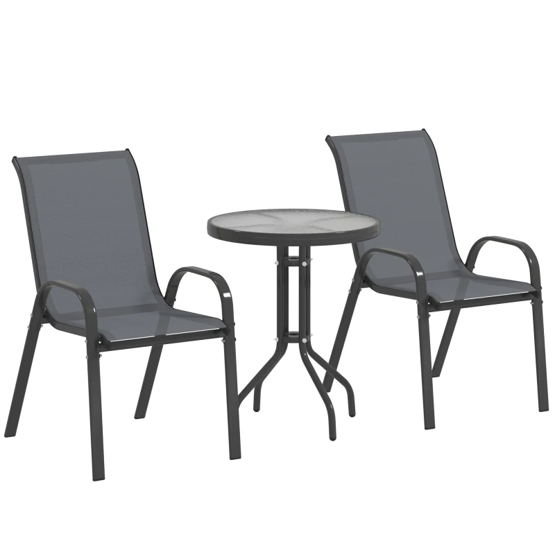 Image of Outsunny Garden Bistro Set, Small Garden Set w/ Stackable Chairs, Dark Grey Mid Grey