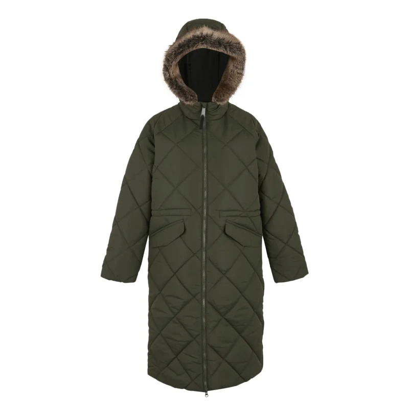 Image of Womens long hooded down jacket Regatta Freyla Vert Female 48