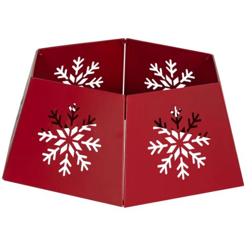 Image of HOMCOM Hexagon Christmas Tree Base Cover with Hollow Snowflake Patterns Red Red