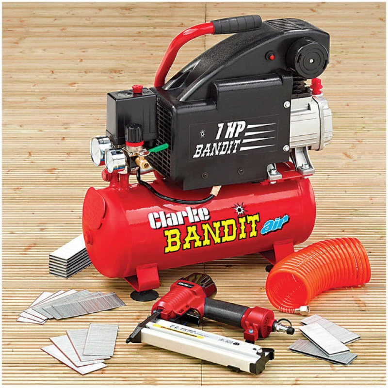 Image of Clarke Bandit V Kit 4.2cfm 8 Litre 1HP Air Compressor Nailing / Stapling Kit (230V)