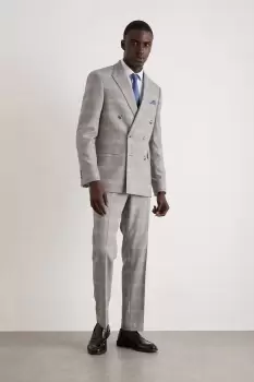 Image of Slim Fit Double Breasted Grey Highlight Check Suit Jacket