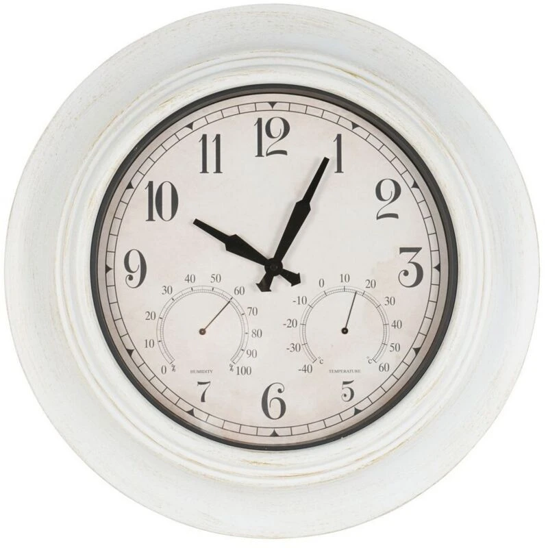 Image of Buttercup Farm Outdoor Clock With Temperature And Humidity - Metal/plastic/glass - L6.7 X W53.3 X H53.3cm - Antique White
