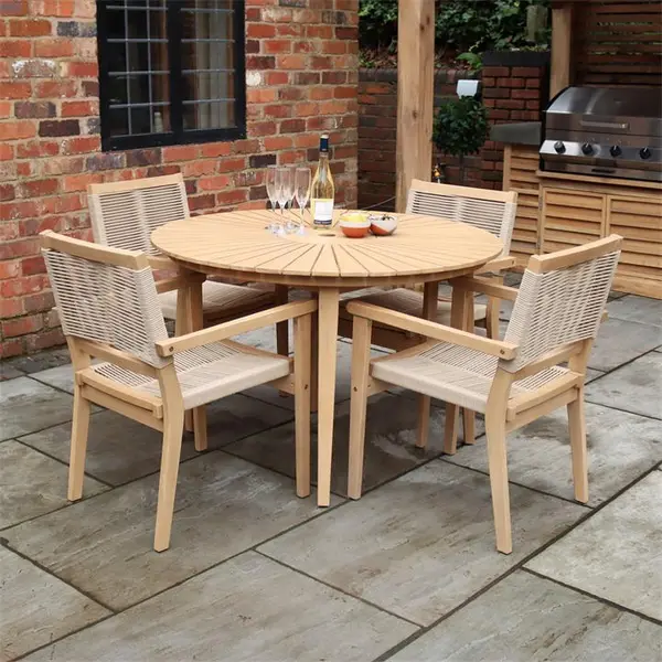 Image of Royalcraft Roma 120cm 4 Seat Set with Rope Stacking Chairs - Beige One Size
