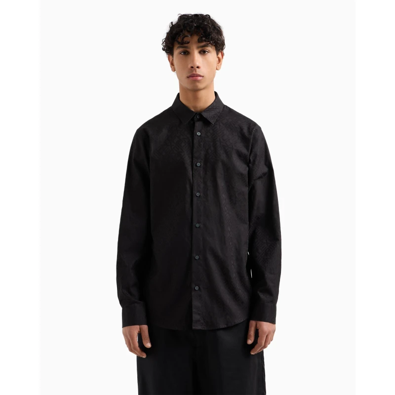 Image of Armani Exchange Mens Long Sleeve Patterned Shirt Black FC041 male S