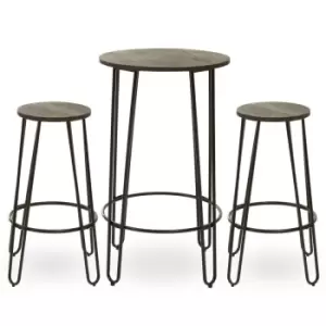 Image of Interiors By Ph 3 Piece Elm Wood Bar Table And Stool Set Black Metal Frame