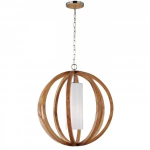 Image of 1 Light Large Spherical Cage Ceiling Pendant Brushed Steel, Light wood, E27