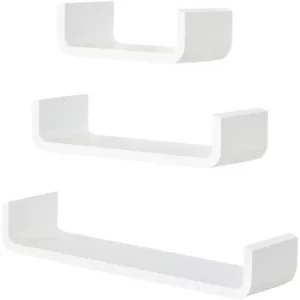 image of HOMCOM U Shaped Shelf Set Floating Wall Mounted White Hanging 3pc Display