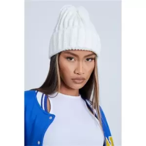 image of I Saw It First Cream Knitted Detail Beanie Hat - White