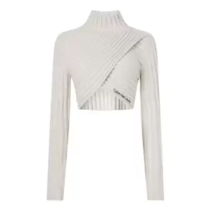 Image of Calvin Klein Jeans Wrap High Neck Sweater - Cream
