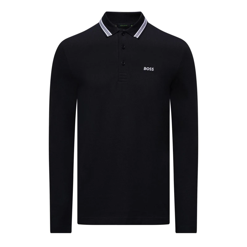 Image of Boss Plisy Long Sleeve Cotton Piqu Polo Shirt Dark Blue male M