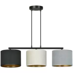 Image of Emibig Hilde Black Bar Pendant Ceiling Light with Black, Gray, White Fabric Shades, 3x E27