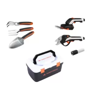 image of Yard Force Vita Garden Tool Kit with Tools, Portable Box and Lithium Ion Battery - HX V06S