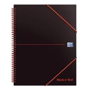 image of Black n Red A4 Wirebound Meeting Notebook 90gm2 160 Pages Punched 4 Holes Ruled with Margin and Perforated 3 Flap Folder Pack of 5