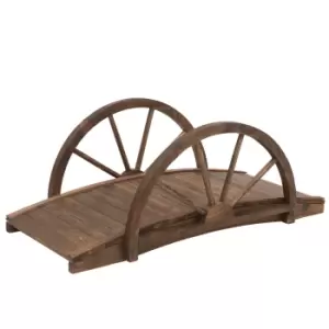 Image of Outsunny Wooden Garden Bridge Lawn Decor Stained Finish Arc Outdoor Pond WalkwayYard Decoration Half Wheeled Railings 100L x 50W x 37Hcm