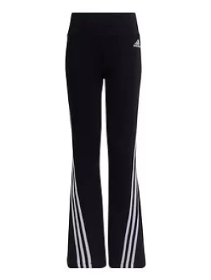 Image of Adidas Older Girls 3 Stripe Flared Trousers, Black/White, Size 11-12 Years, Women