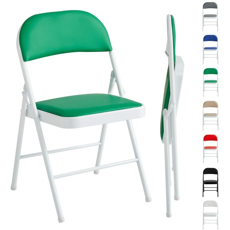 Image of MCC Direct Single Folding Dining Chair Metal Frame Padded Seat Green