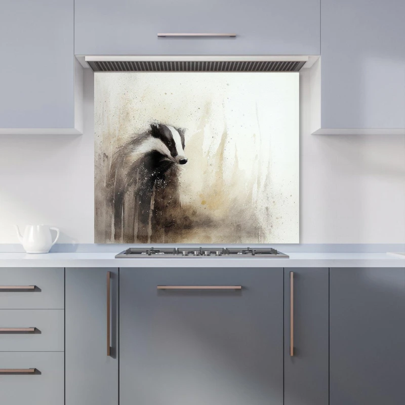 Image of Warren Reed - Designer Badger Watercolour Kitchen Splashback in Brown Size: 600mm x 750mm Brown Unisex 600mm x 750mm