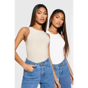 Image of I Saw It First Racer Neck Slinky Bodysuit 2 Pack - White