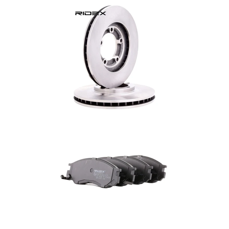 Image of RIDEX 3405B3227 Brake disc and pads set Front Axle, Brake Disc Type: internally vented, with acoustic wear warning Brake Set,disc brakes (3405)