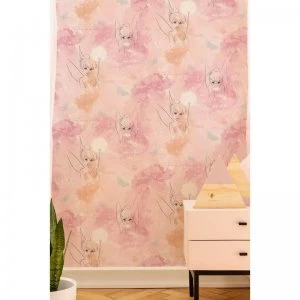 Image of Disney Tinkerbell Watercolour Pink Wallpaper