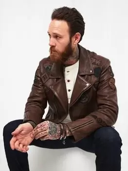 Image of Joe Browns Fully Loaded Leather Jacket - Brown, Brown Size M Men