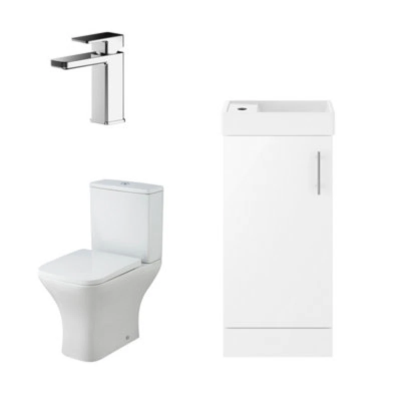 Image of Balterley Vanity Basin Unit Tap and Toilet Set Gloss White Chrome White