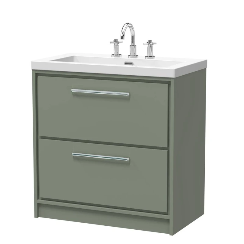 Image of Balterley Modern Bathroom 2 Soft Close Drawer Floor Fireclay Basin, Green, 800mm in Green Green Unisex