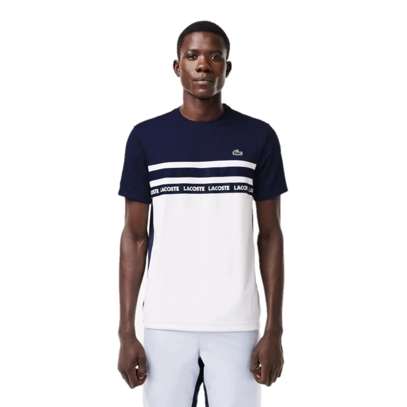 Image of Lacoste Mens Pique T-Shirt White/Navy Blue male XS