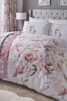 image of 'Peony' Traditional Hand Painted Floral Watercolour Print Duvet Cover Set