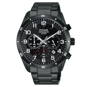 Image of Pulsar PT3831X1 Mens Black Ionized Chronograph Bracelet Watch 100M