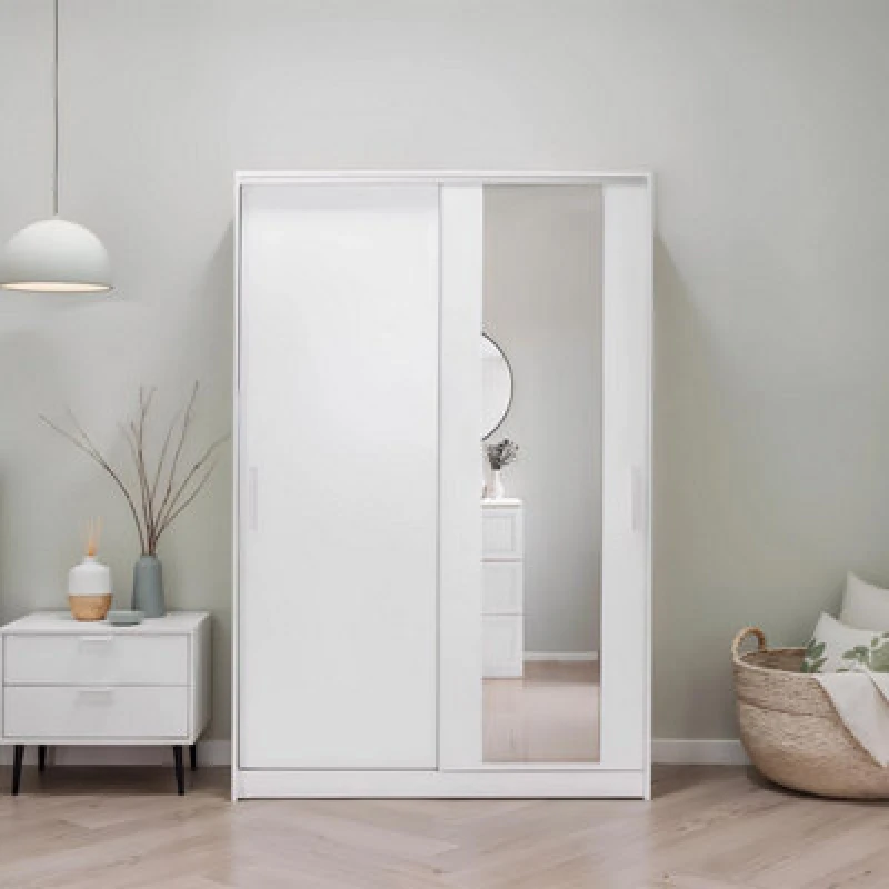 Image of FWStyle FWStyle 2 Door Mirrored Sliding Wardrobe Matt White White One Size Unisex 5056413131034