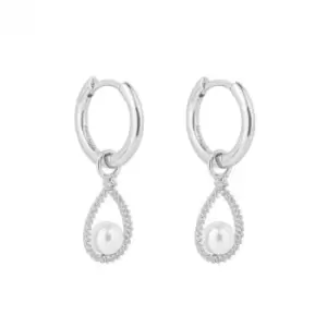 image of Pave Set Zirconia Teardrop Assembled Shell Pearl Hoop Earrings E6194