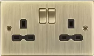 Image of KnightsBridge 13A 2G Switched Socket with Black Insert - Square Edge Antique Brass