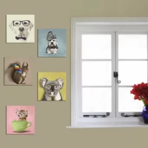 Image of UTB050 White Yellow Blue Pink Green Decorative MDF Painting (5 Pieces)