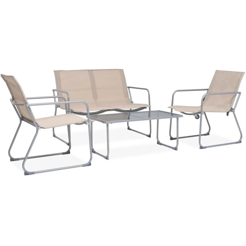 Image of VIDAXL 4 Piece Garden Lounge Set Fabric & Steel Cream vidaXL 8718475621508