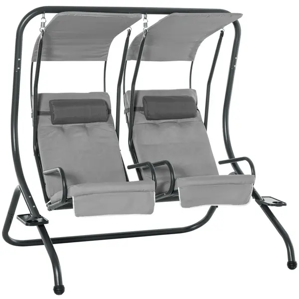 Image of Outsunny 2 Seater Garden Metal Swing Seat Patio Swinging Chair Hammock Canopy Dark Grey