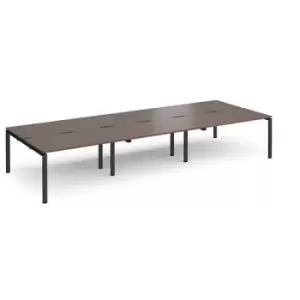 image of Bench Desk 6 Person Rectangular Desks 4200mm Walnut Tops With Black Frames 1600mm Depth Adapt