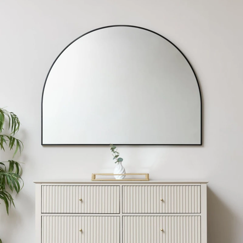 Image of Melody Maison Large Black Arched Wall Mirror 90cm X 120cm Black
