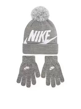 image of Nike Swoosh Pom Beanie & Glove Set, Grey