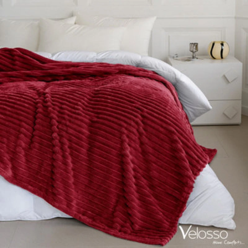 Image of Velosso Elegant Thermal Plush Ribbed Throw Blanket In Modern Style For Sofa, Bed In 200Cm X 240Cm - Red