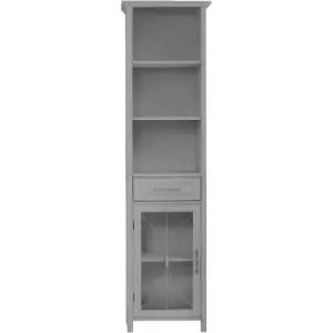 image of Delaney Bathroom Wooden Multi Functional Linen Cabinet Grey EHF-7978G With Drawer and Open Shelves - Grey - Teamson Home