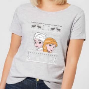 Image of Disney Frozen Elsa and Anna Womens Christmas T-Shirt - Grey - 3XL