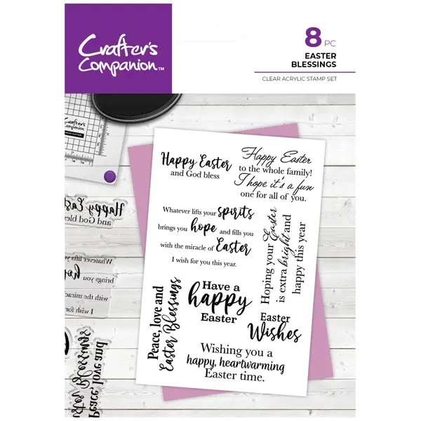 image of Crafter's Companion 6" x 4" Clear Sentiment Stamp Set Easter Blessings Set of 8