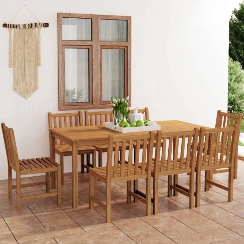 Image of vidaXL 9 Piece Garden Dining Set Solid Teak Wood, Brown 3059942