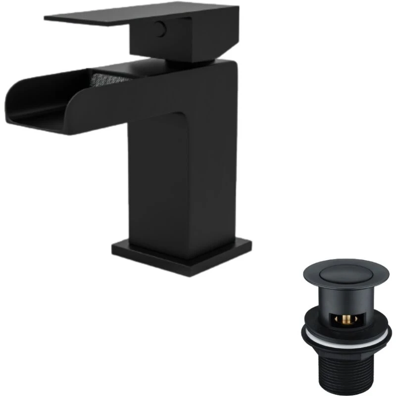 Image of NES HOME Nes Home - Origin Basin Mono Mixer Tap & Basin Waste Matte Black TAP2302B+WST